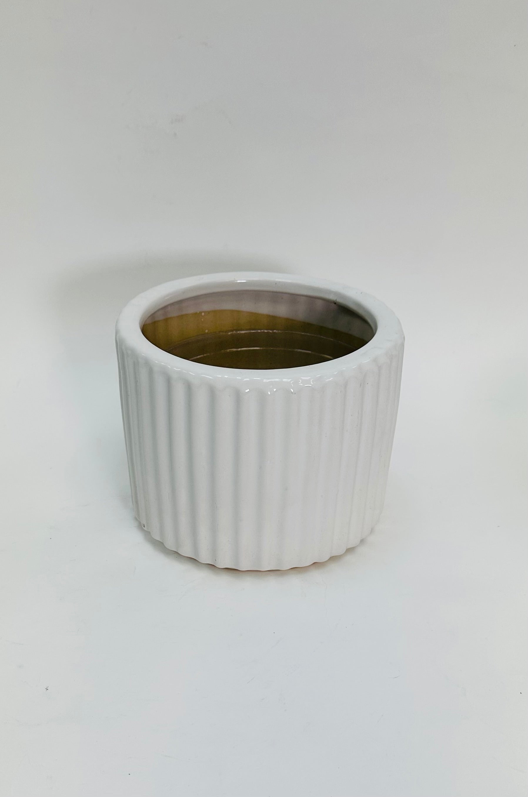 Beveled Ceramic Container White 6.5"